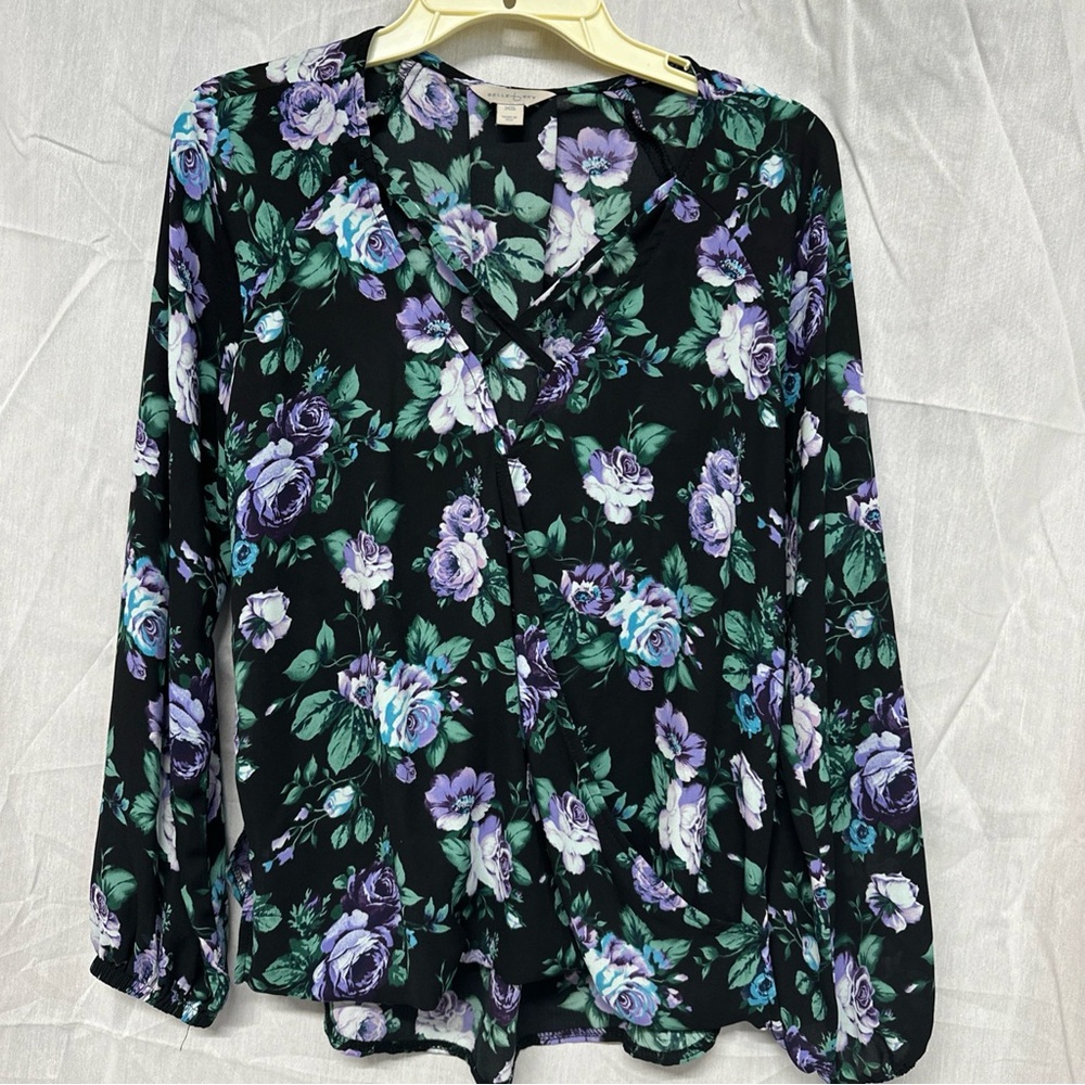 Sky Black and Purple Floral Blouse